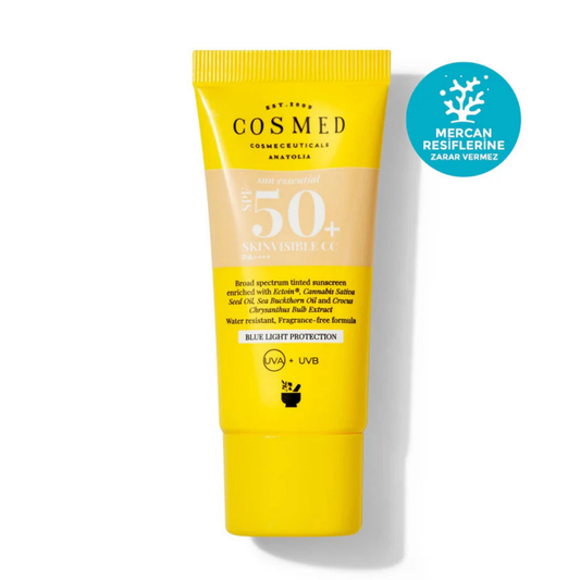 Cosmed Sun Essential Skinvisible CC SPF50 Tüm Cilt Tipleri İçin Renkli CC Yüz Güneş Kremi Yeni Nesil Filtreler 30 ml